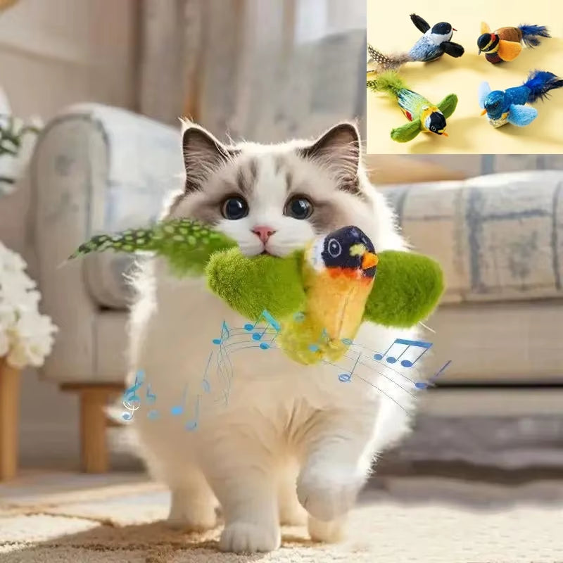 Indoor Interactive Birds Toy for Cat Chasing Teasing Toy Sounding Catnip Cat Teaser Toy Self-Hilarity Wall Hanging Birds Cat Toy
