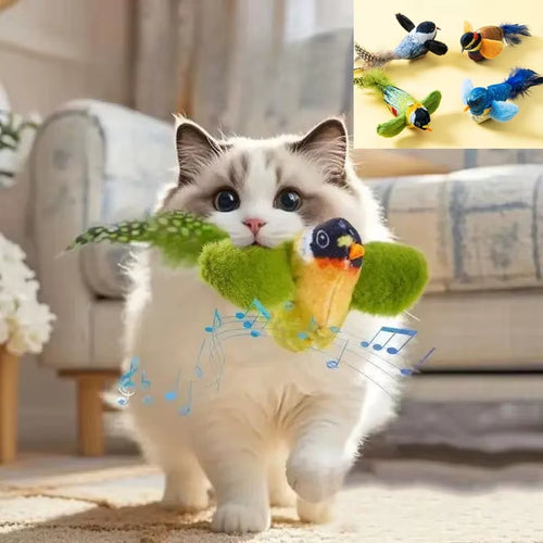 Indoor Interactive Birds Toy for Cat Chasing Teasing Toy Sounding Catnip Cat Teaser Toy Self-Hilarity Wall Hanging Birds Cat Toy